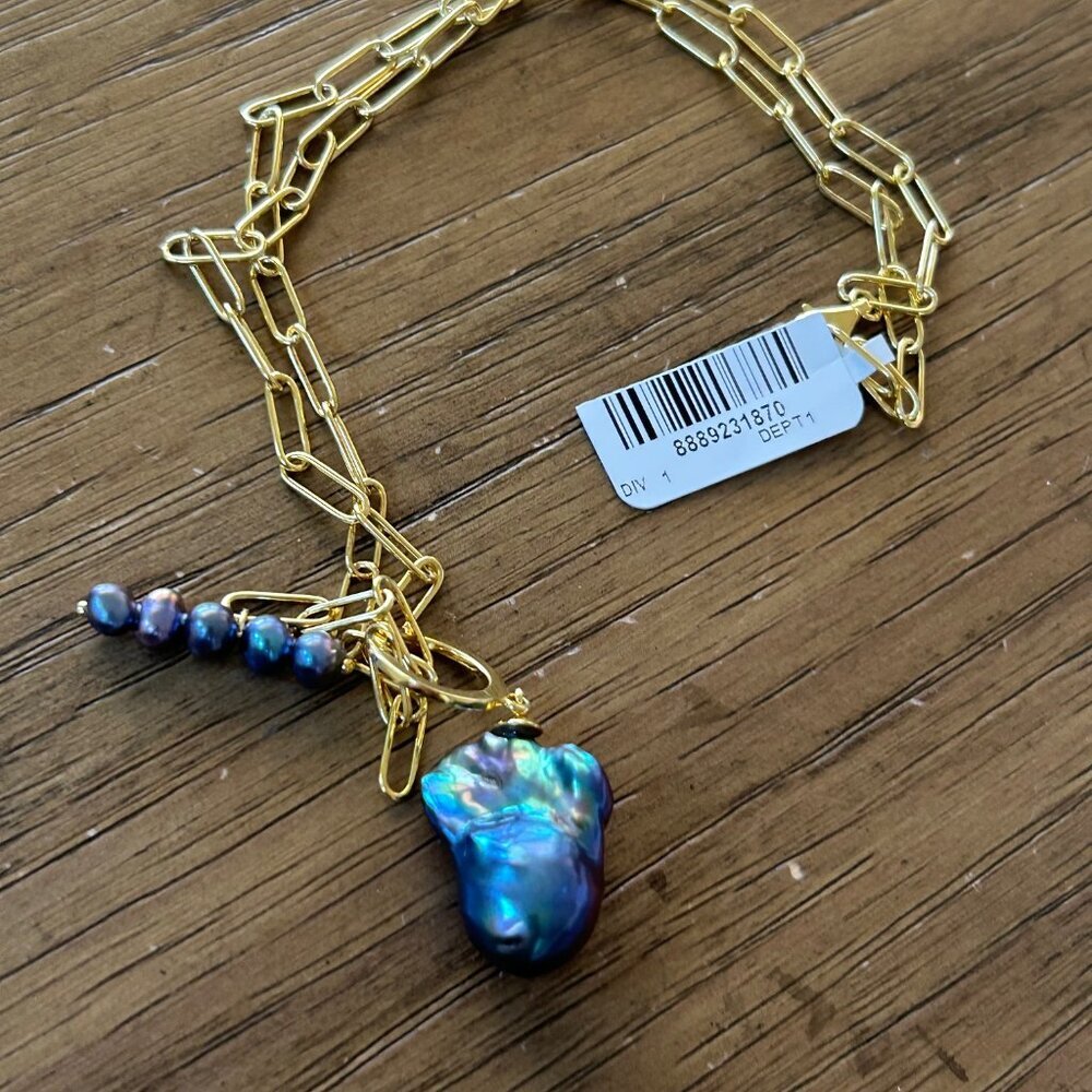 Rarities Carol Brodie 201/4" Gold Plated Pearl Toggle Drop Necklace BLACK nwt - Picture 9 of 14